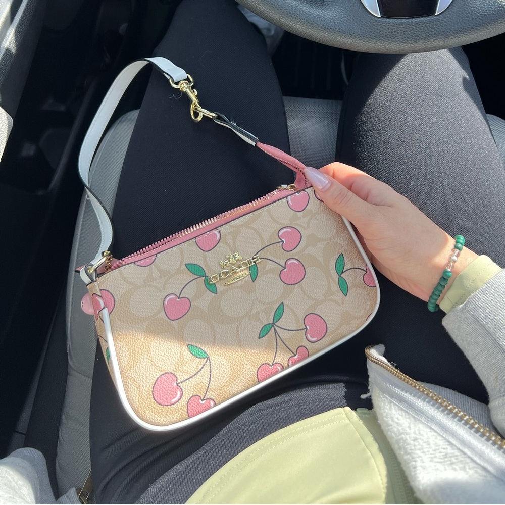 Coach Cherry Print Pink and Tan Wristlet